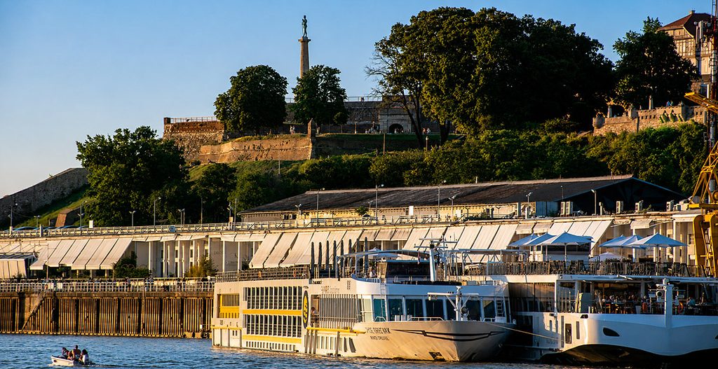 Golden hour at the fortress Kalemegdan and river Sava